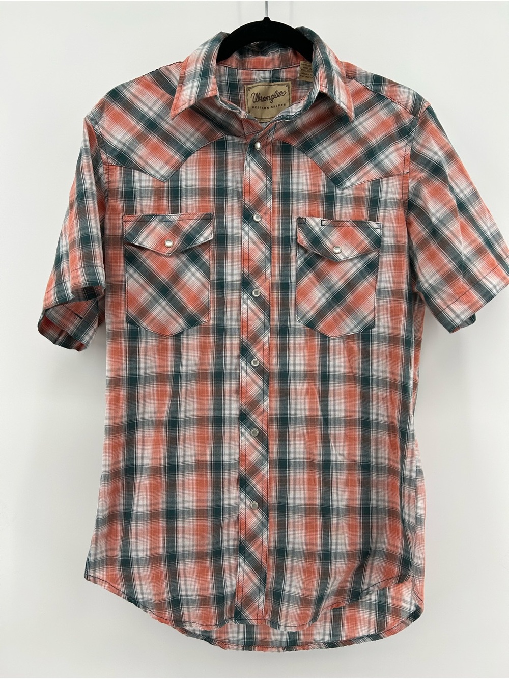 Wrangler green plaid shirt with mother of pearl snaps
